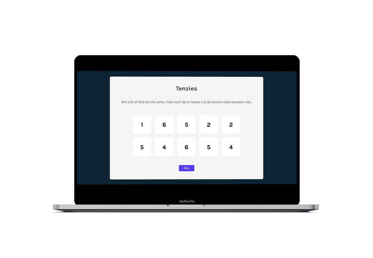 Tenzies: a challenging and strategic number matching game built using React.js, HTML, and CSS